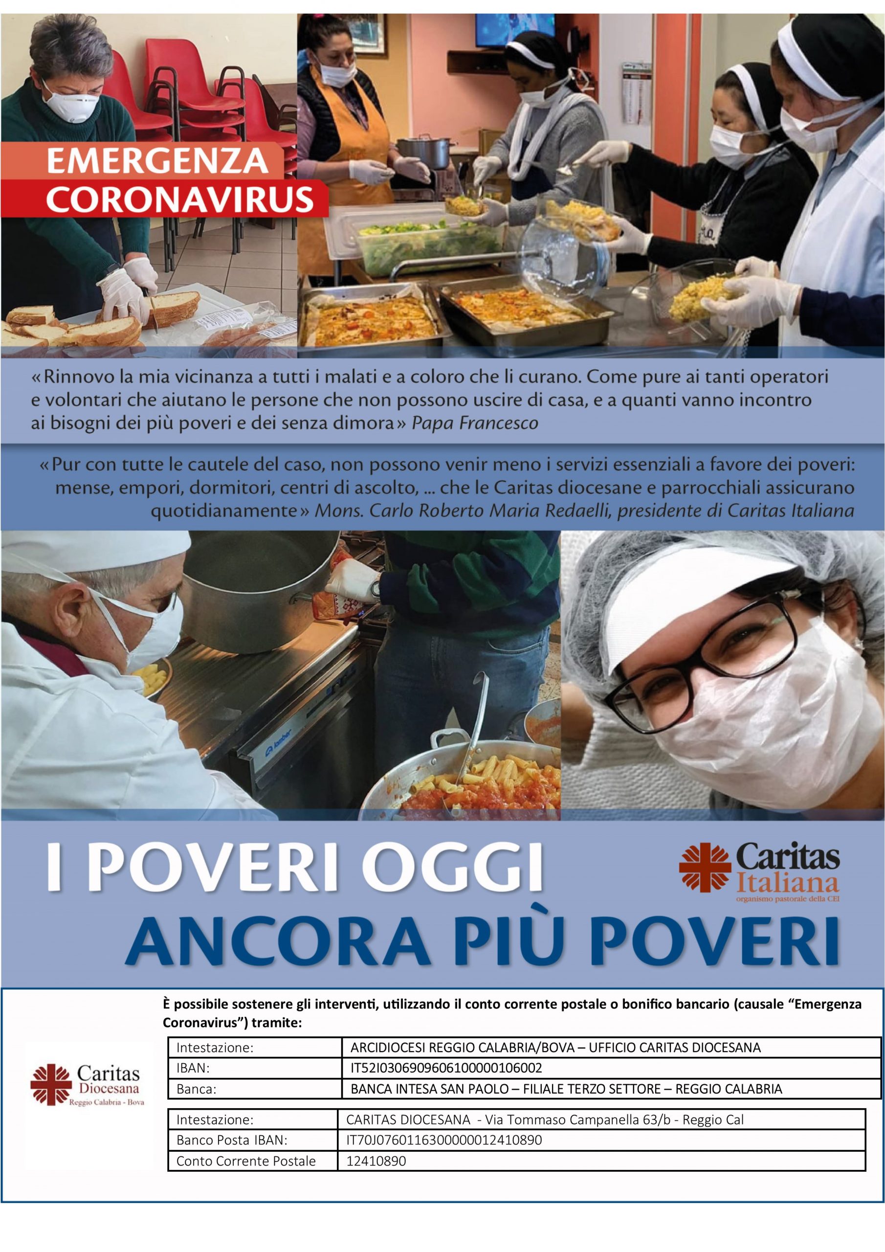 Coronavirus, anche la Caritas di Reggio rimodula i servizi e chiede sostegno