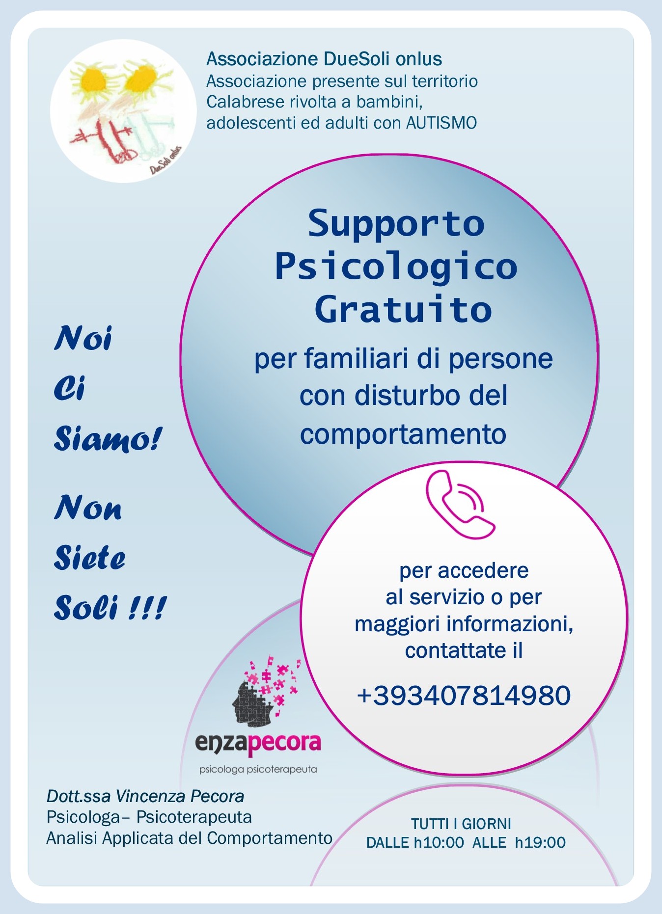Coronavirus a Reggio Calabria, “DueSoli” offre consulenza psicologica alle famiglie con persone con autismo, in difficoltà
