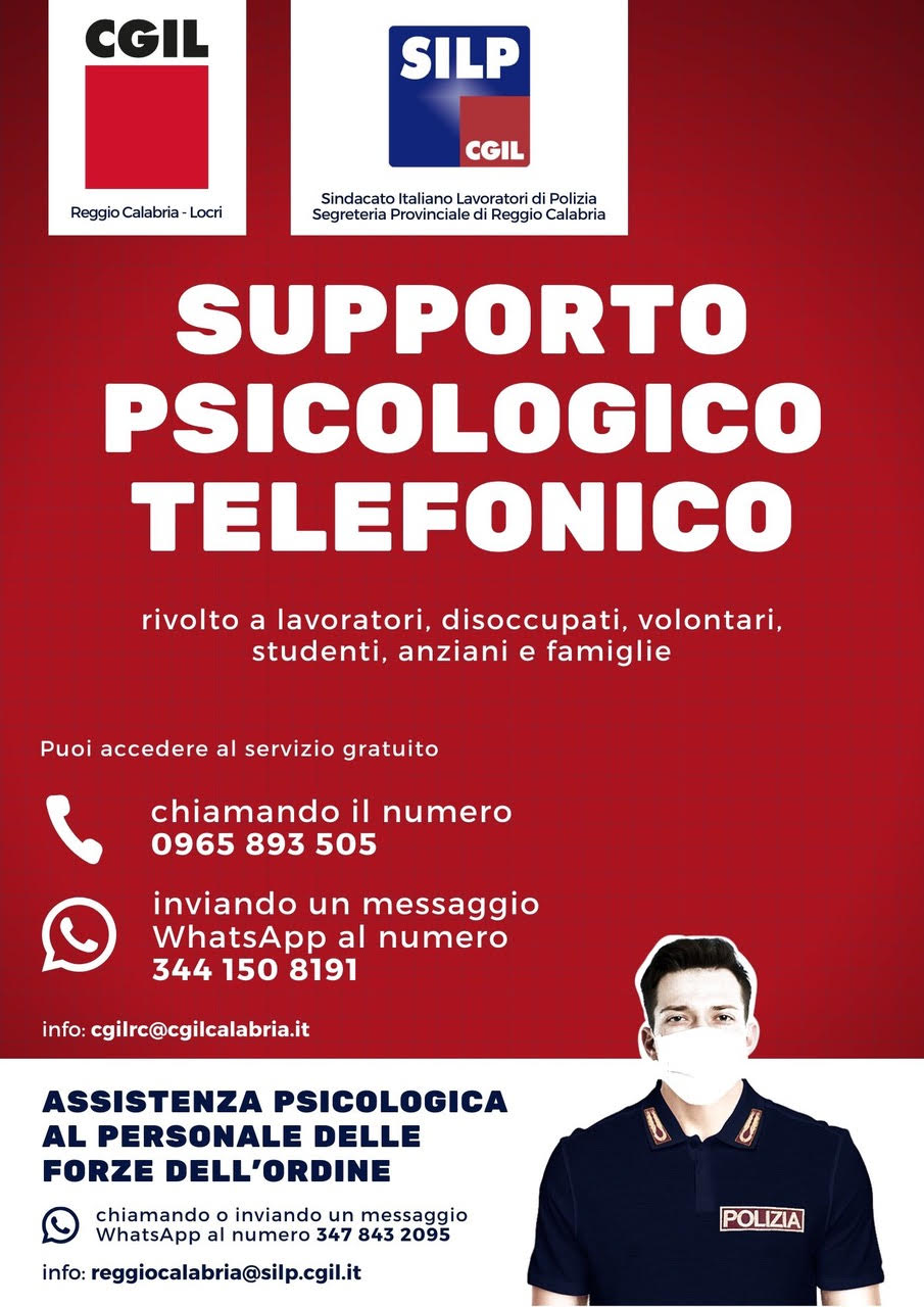 Coronavirus a Reggio Calabria, supporto psicologico telefonico della Camera del Lavoro e del Silp Cgil