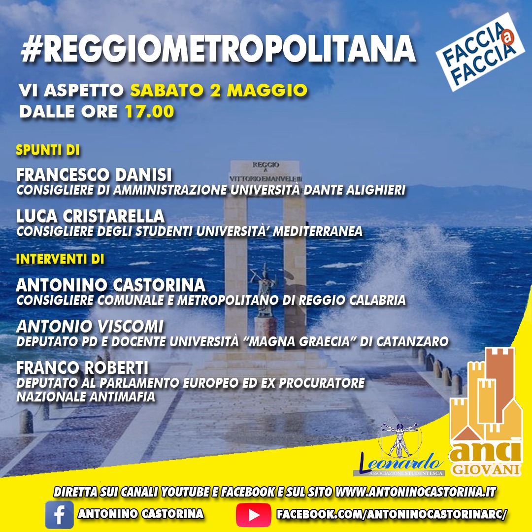#ReggioMetropolitana, oggi pomeriggio il quinto Virtual Meeting