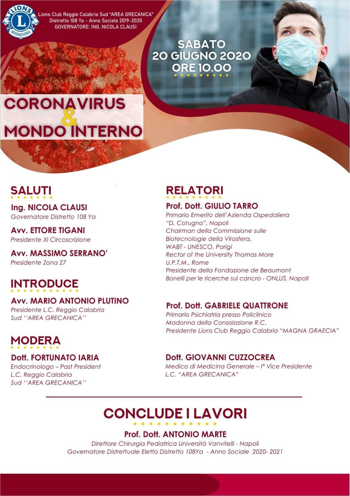 Coronavirus, Lions club Reggio Calabria Sud: focus sulla pandemia dal profilo medico