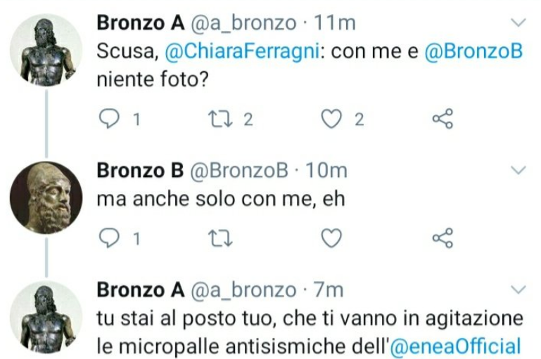 Su Twitter gli account parodia dei bronzi di Riace: «Chiara Ferragni, Reggio Calabria ti aspetta»