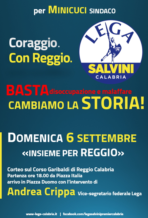 La Lega vuole Reggio Calabria. Domenica corteo sul Corso con il vice di Salvini Andrea Crippa