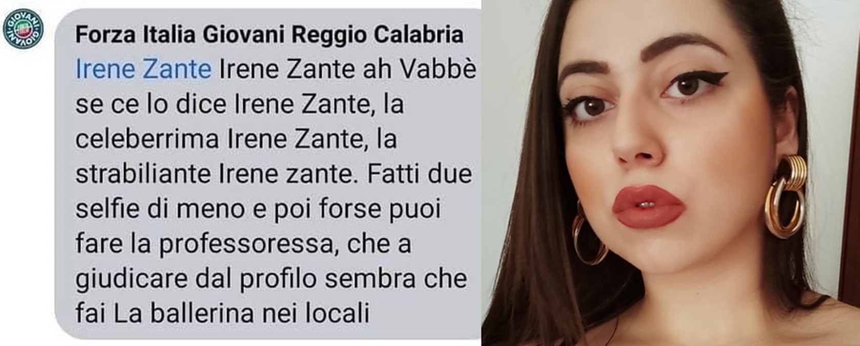 Attacchi sessisti dei Giovani di Forza Italia, Quartuccio: «Irene non è sola. I leader FI prendano le distanze»