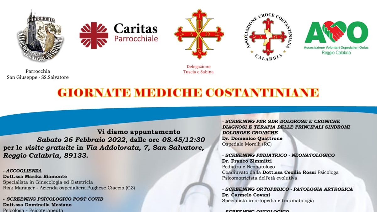 Reggio, alla parrocchia di Cataforio visite mediche costantiniane gratuite
