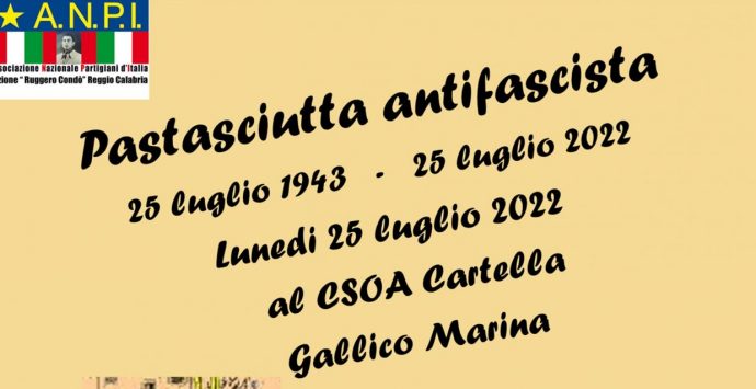 Reggio, l’Anpi “Ruggero Condò” organizza la “pastasciutta antifascista”