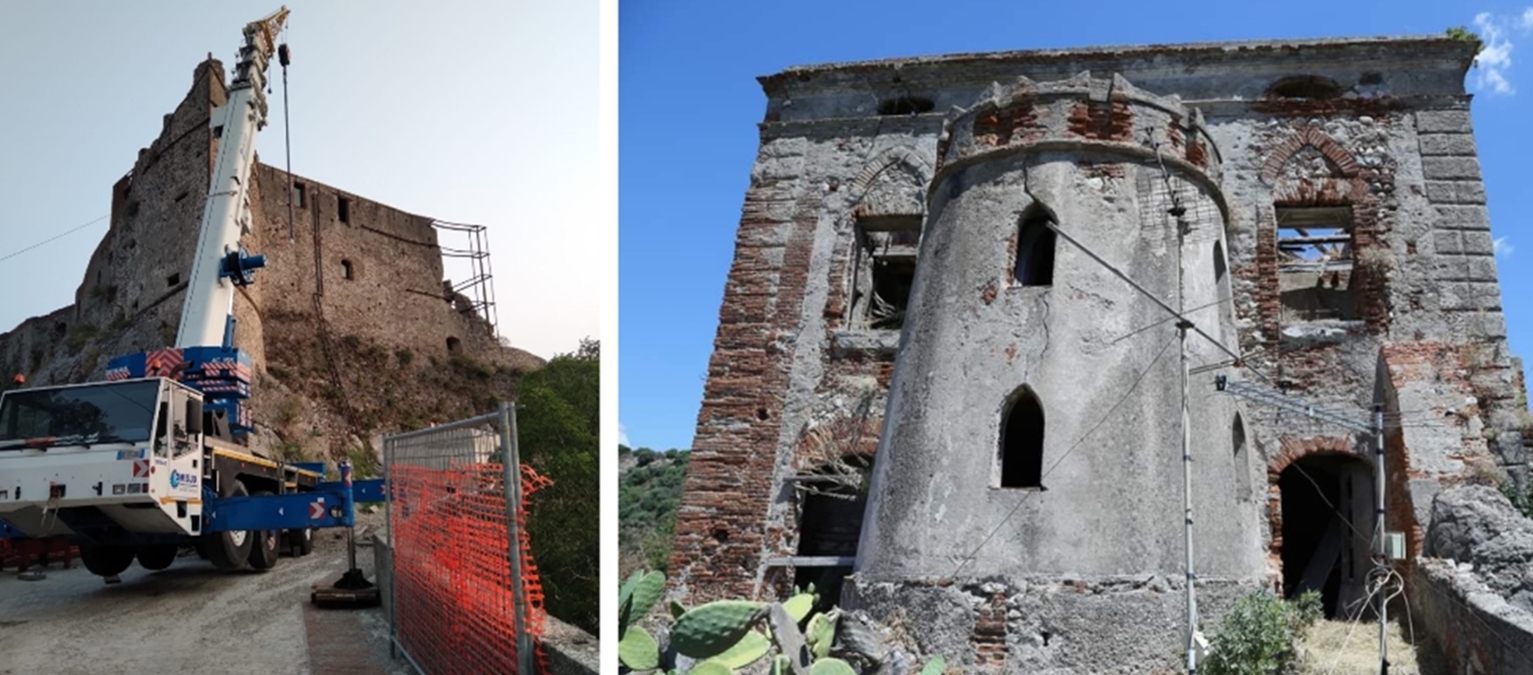 Palizzi, step importante nei lavori di recupero del Castello: montata una nuova gru