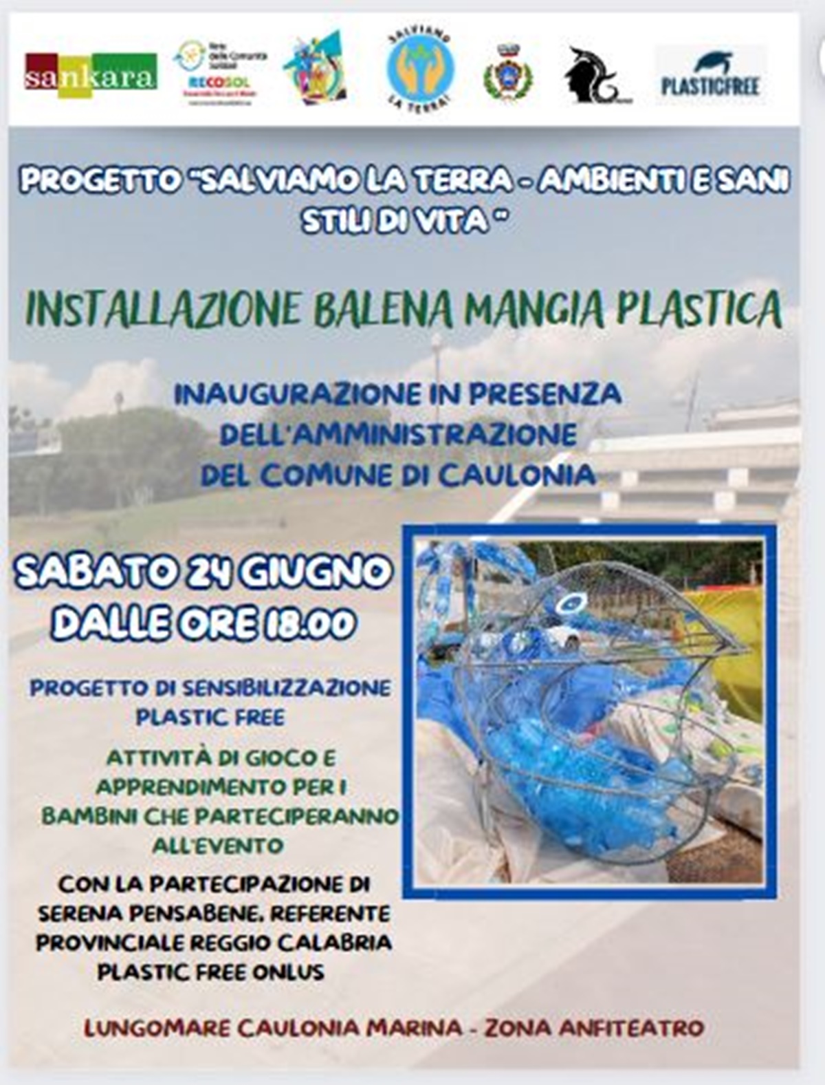 Sensibilizzazione ambientale, a Caulonia la “Balena mangia plastica” realizzata dai bambini donata al Comune