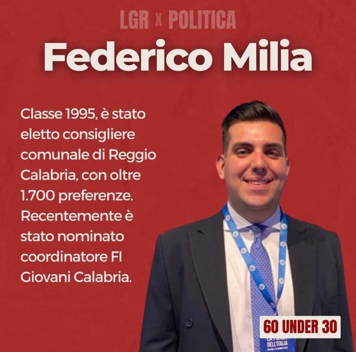 Calabria, Federico Milia inserito tra i 60 politici Under30 che stanno cambiando la politica in Italia